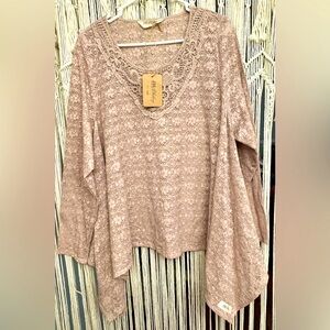 JDL Oversized Cotton Lace Blouse NEW Dusty Rose Pink Boho Shirt Top Tunic M/L